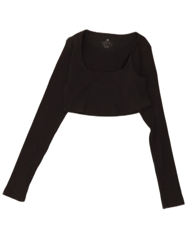 Top cropped de manga comprida Adidas feminino UK 14 grande cinza