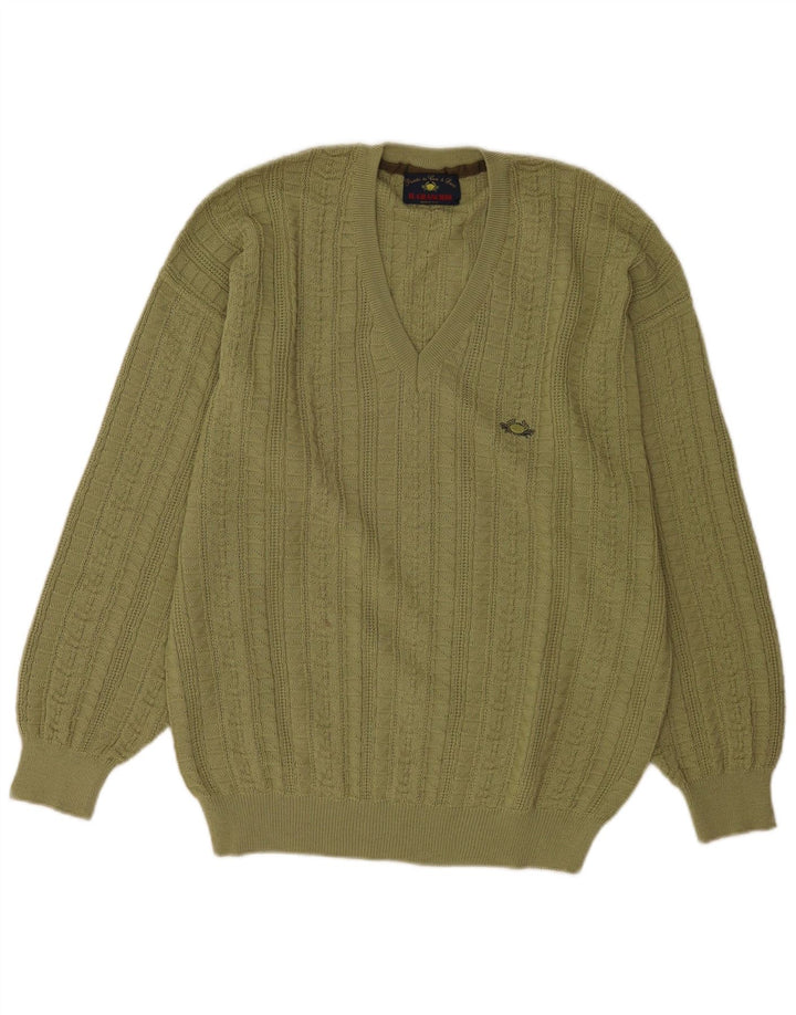 Suéter masculino Il Granchio com decote em V, grande lã verde