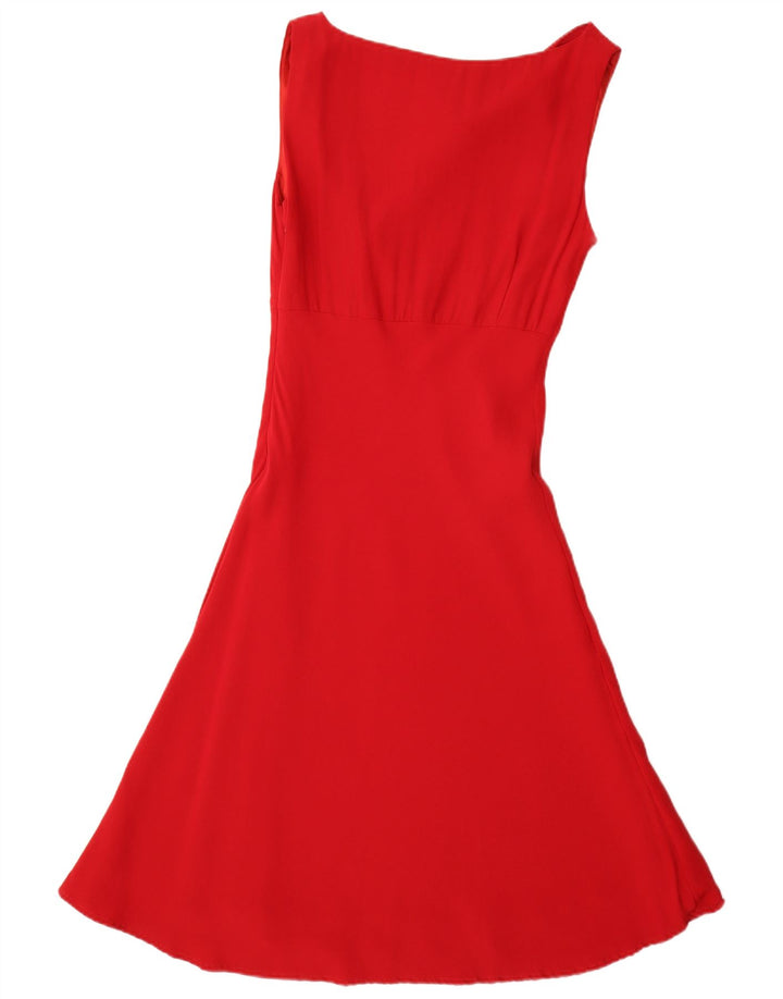 Vestido feminino monsoon sem mangas evasê UK 12 viscose vermelha média