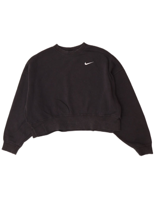 Nike Womens Crop Oversized Moletom Jumper UK 10 Pequeno Algodão Preto