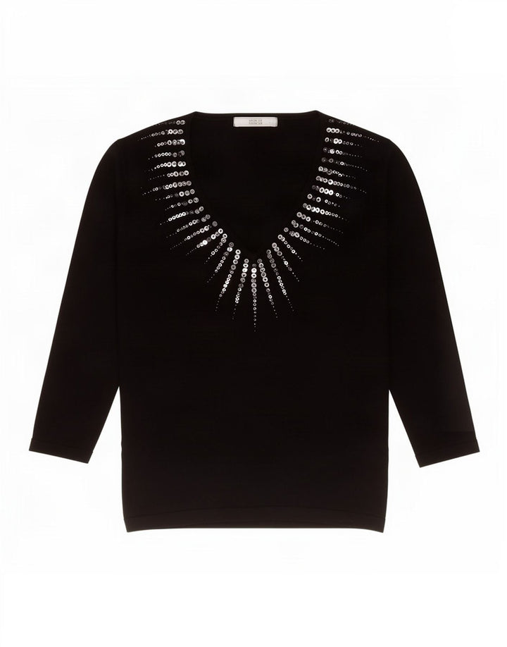 Top feminino Marks & Spencer manga 3/4 Reino Unido 10 viscose preta pequena