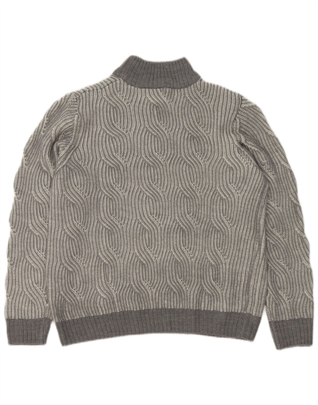 Suéter vintage masculino com gola tartaruga Reino Unido 40/42 cinza médio geométrico