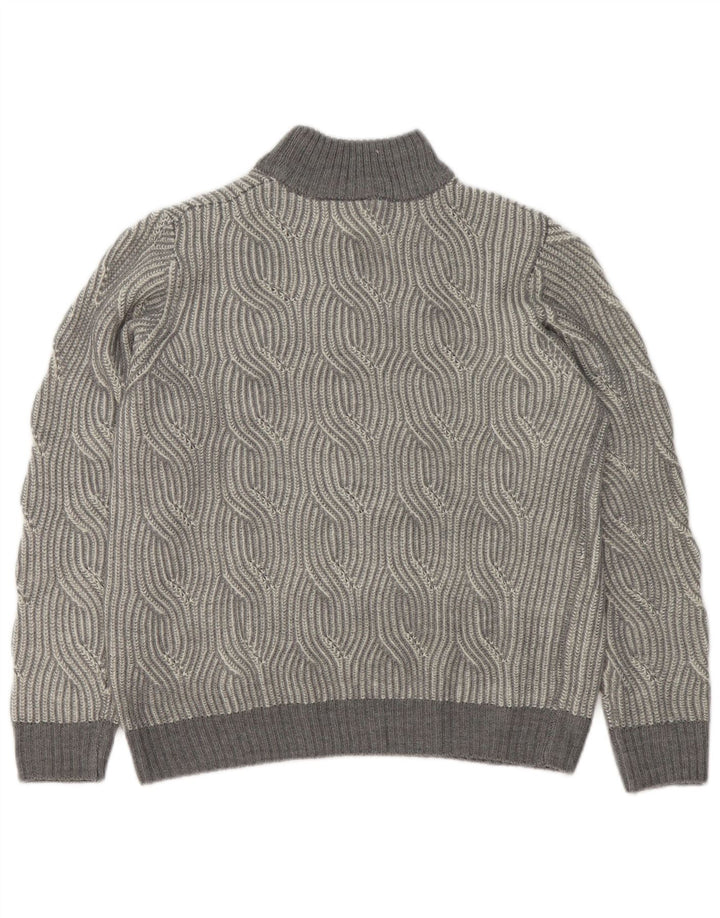 Suéter vintage masculino com gola tartaruga Reino Unido 40/42 cinza médio geométrico