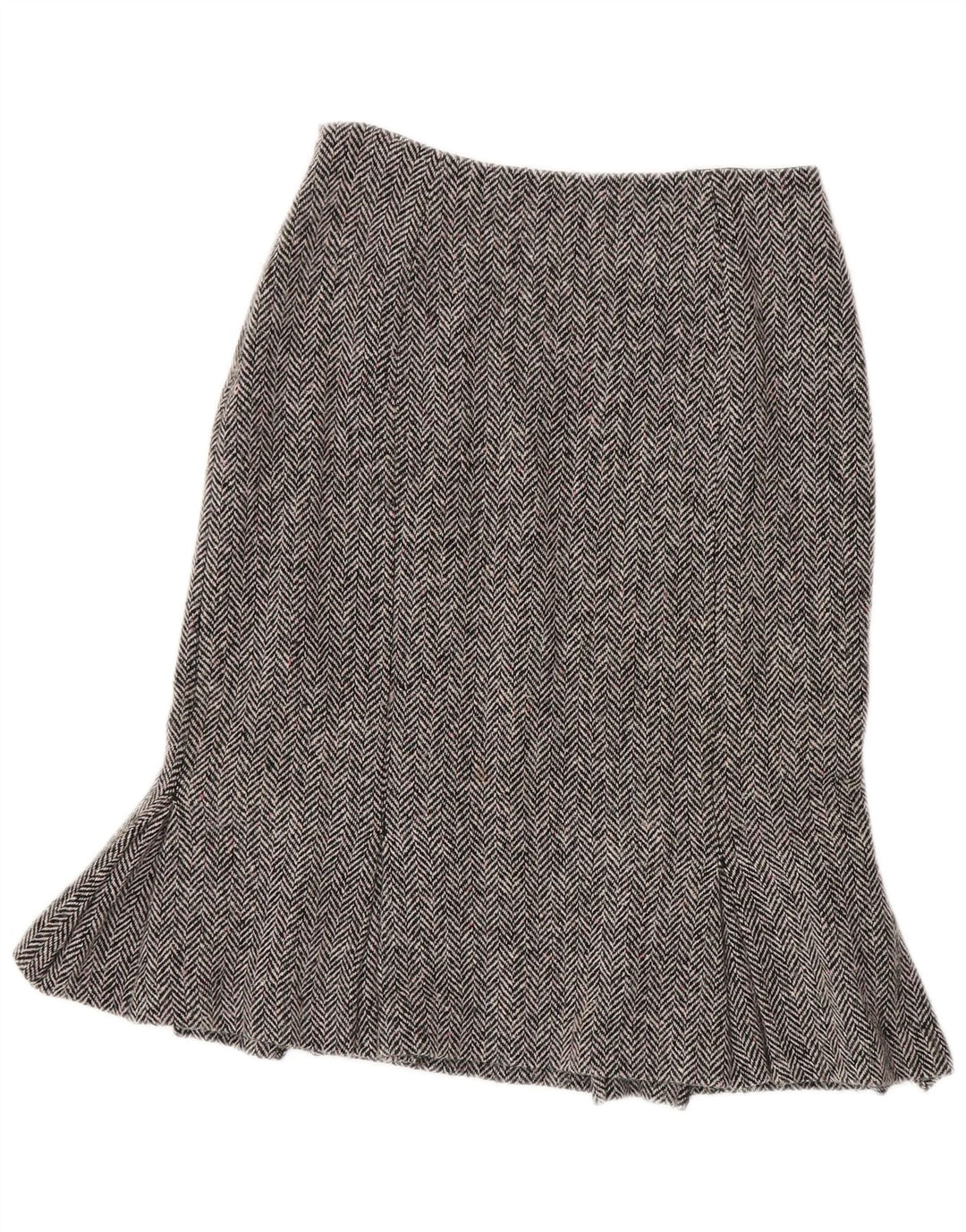 Saia peplum feminina Hobbs Reino Unido 10 pequena W26 lã espinha de peixe cinza