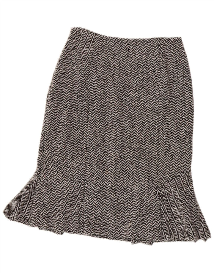 Saia peplum feminina Hobbs Reino Unido 10 pequena W26 lã espinha de peixe cinza