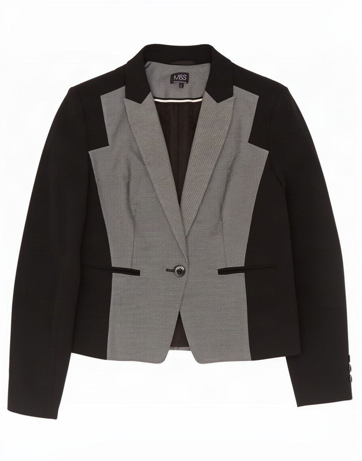 Jaqueta blazer feminina Marks & Spencer com 1 botão Reino Unido 14 grande bloco colorido preto