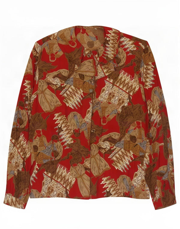 Blusa feminina vintage oversized Reino Unido 10 pequeno bloco colorido vermelho