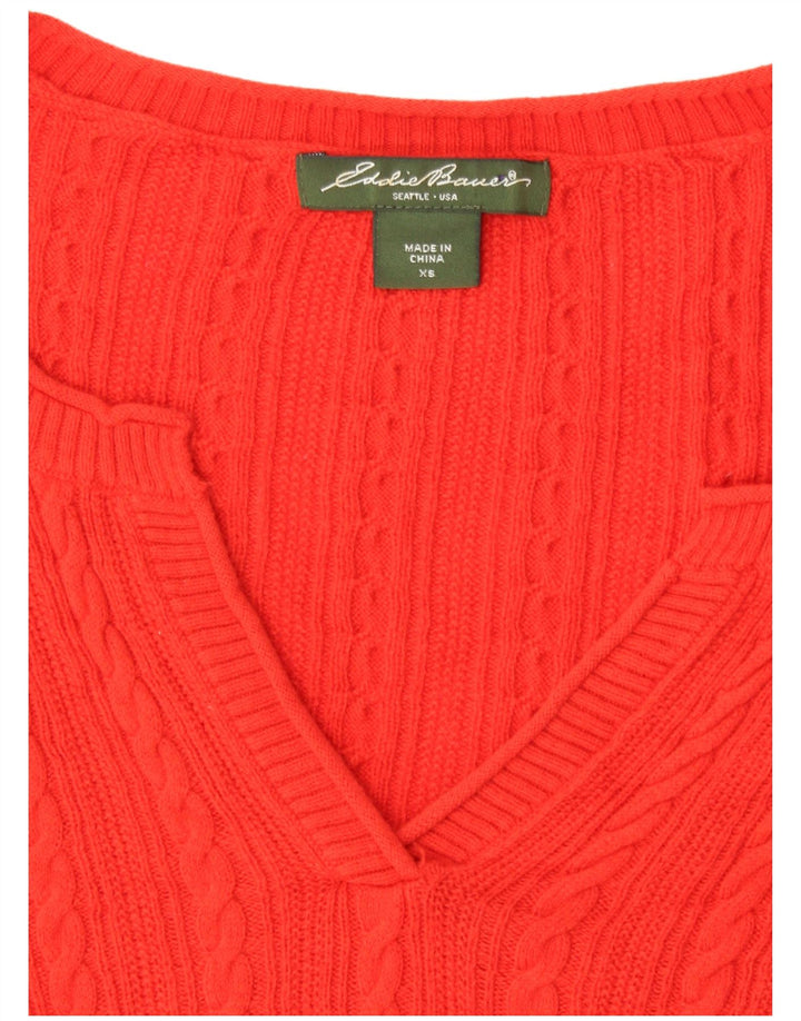 EDDIE BAUER Suéter feminino oversized manga 3/4 com decote em V Reino Unido 6 XS vermelho