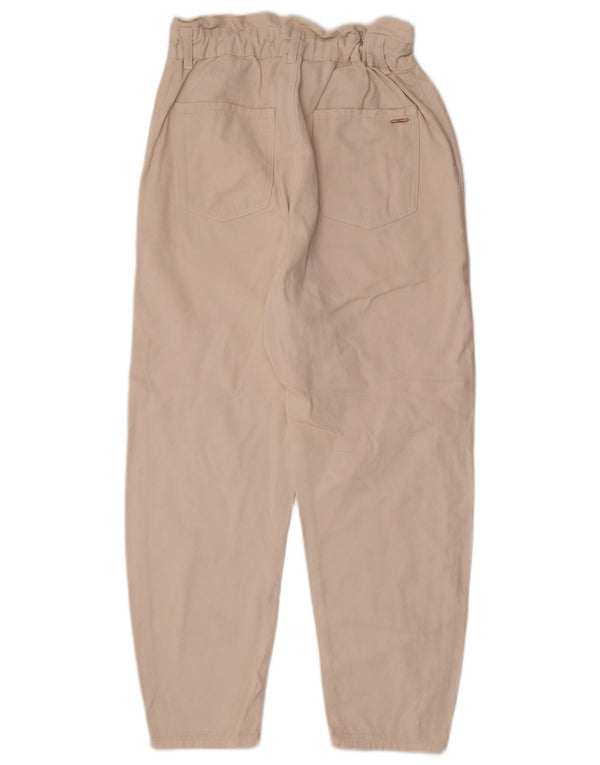 Calça jeans feminina Zara cintura alta cortada UE 38 pequena W28 L25 algodão bege