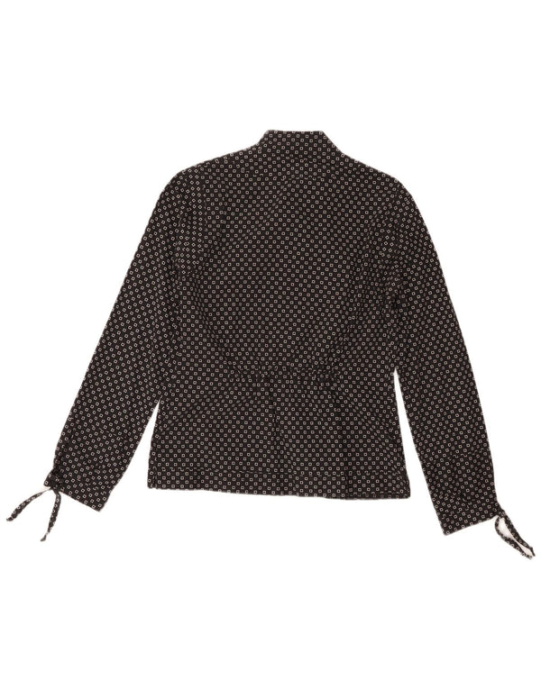 Blusa feminina vintage de manga comprida UK 14 algodão geométrico preto médio