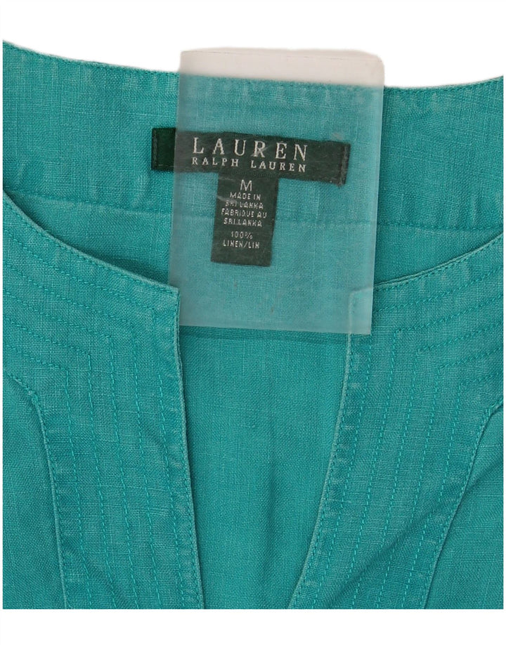 Blusa feminina de manga comprida RALPH LAUREN UK 14 linho turquesa médio