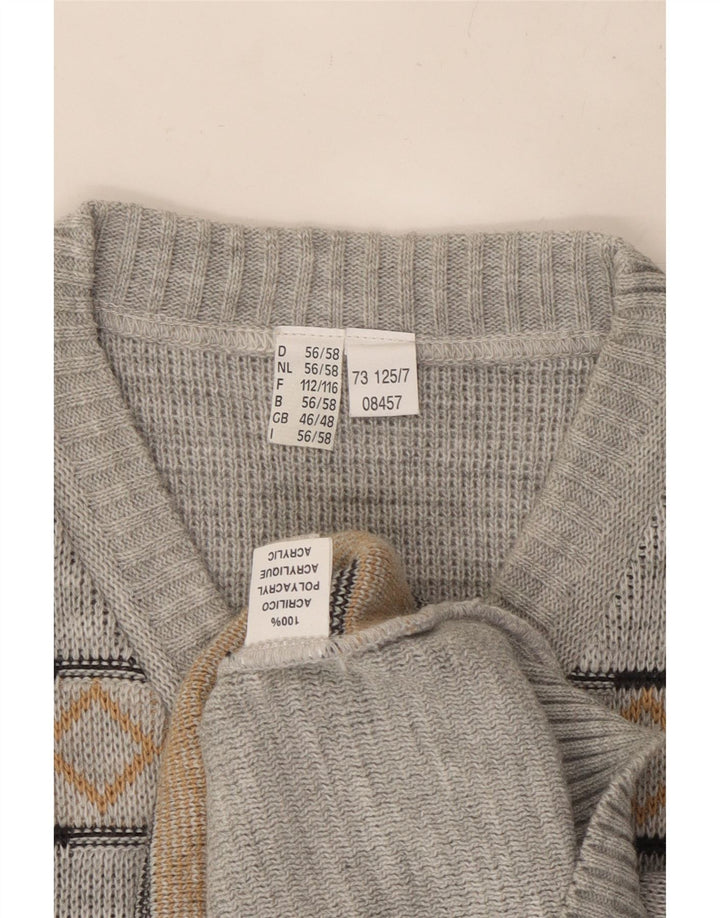 Suéter masculino VINTAGE com decote em V UK 46/48 2XL cinza Argyle/Diamante