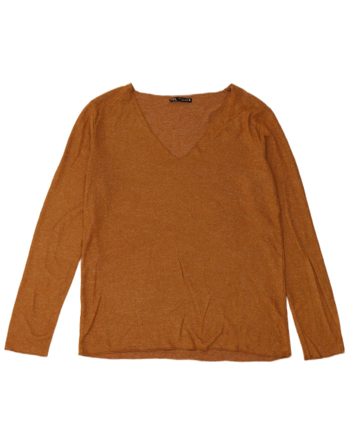 Top feminino Zara manga comprida UK 14 grande marrom