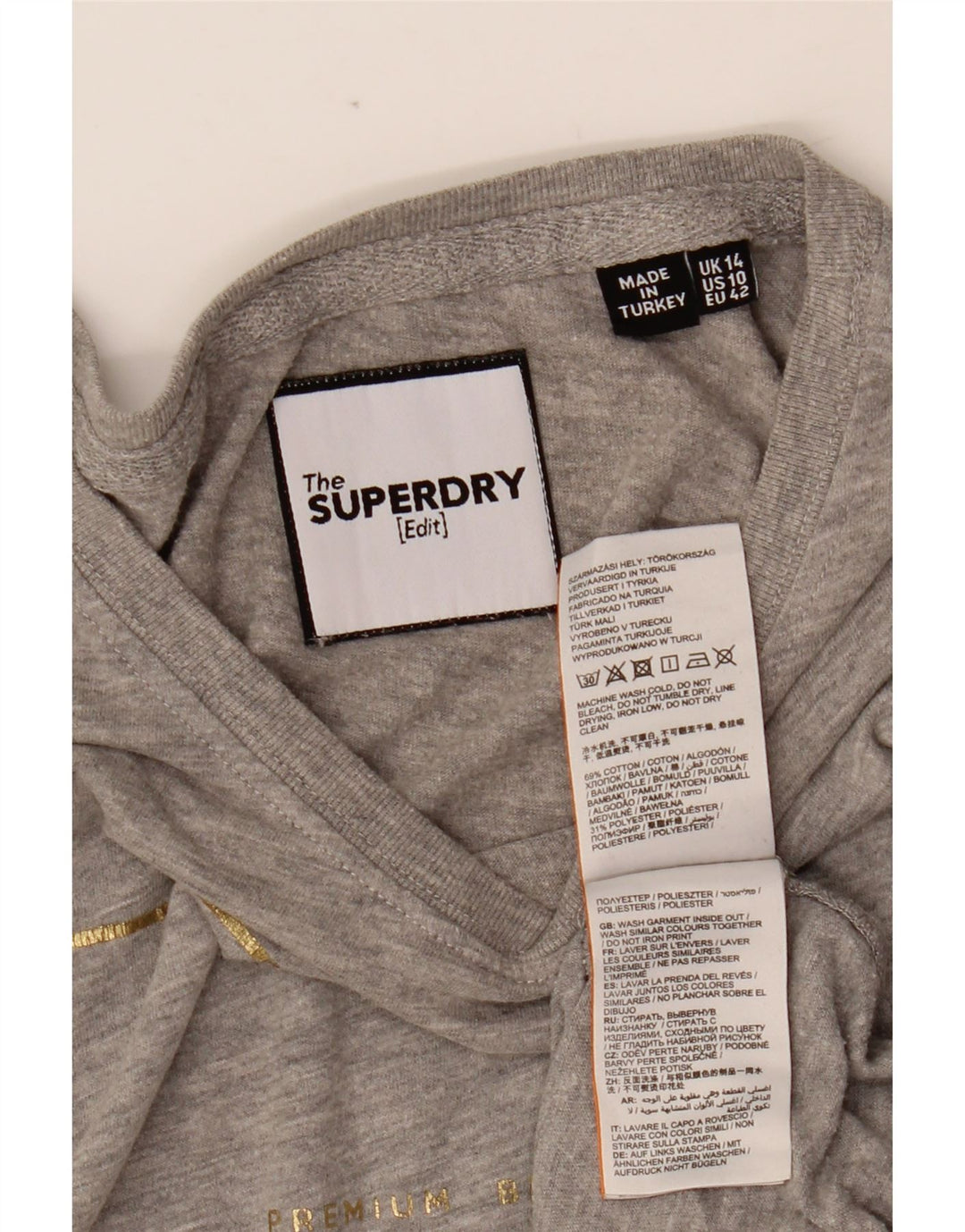 Camiseta feminina SUPERDRY com estampa gráfica UK 14 grande algodão cinza