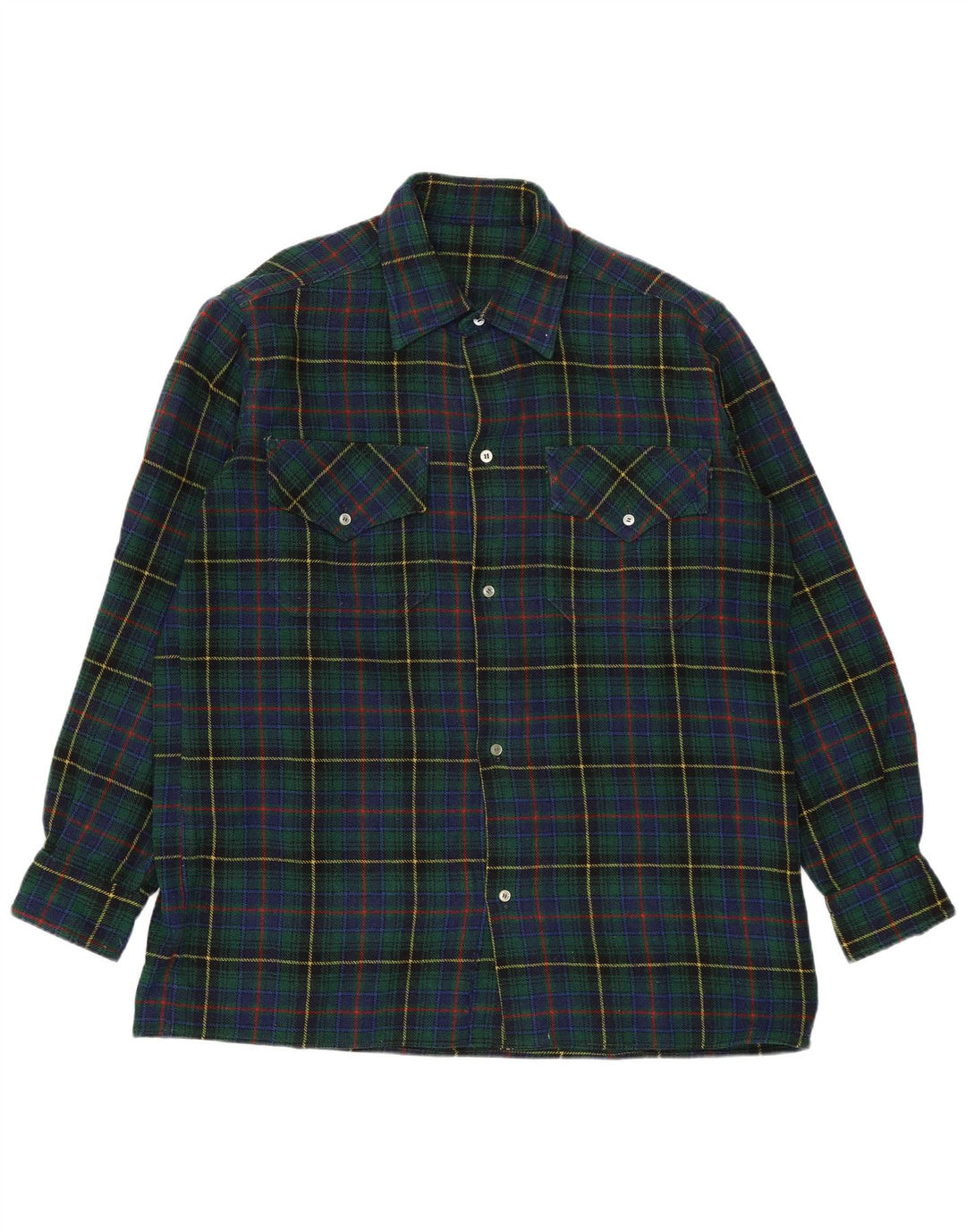 Camisa masculina vintage de flanela grande xadrez verde