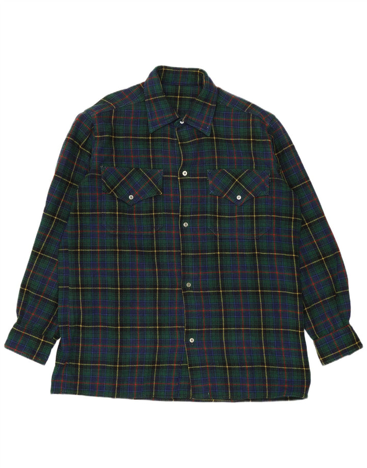 Camisa masculina vintage de flanela grande xadrez verde