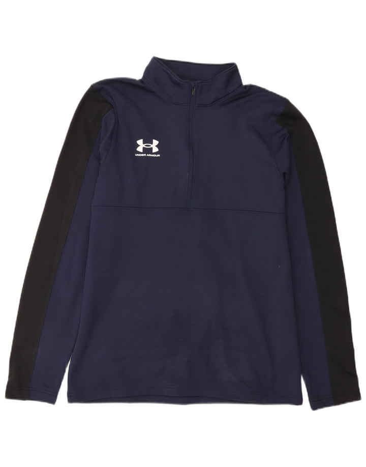 Under Armour Mens Zip Neck Top Manga Longa Médio Azul Marinho Colorblock