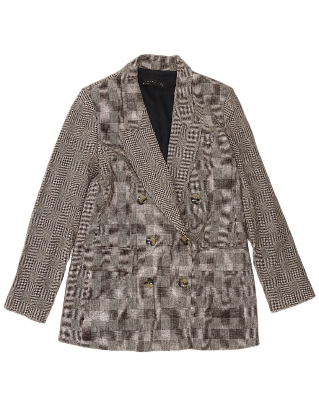 Jaqueta blazer feminina ZARA com peito duplo UK 14 cinza médio Houndstooth