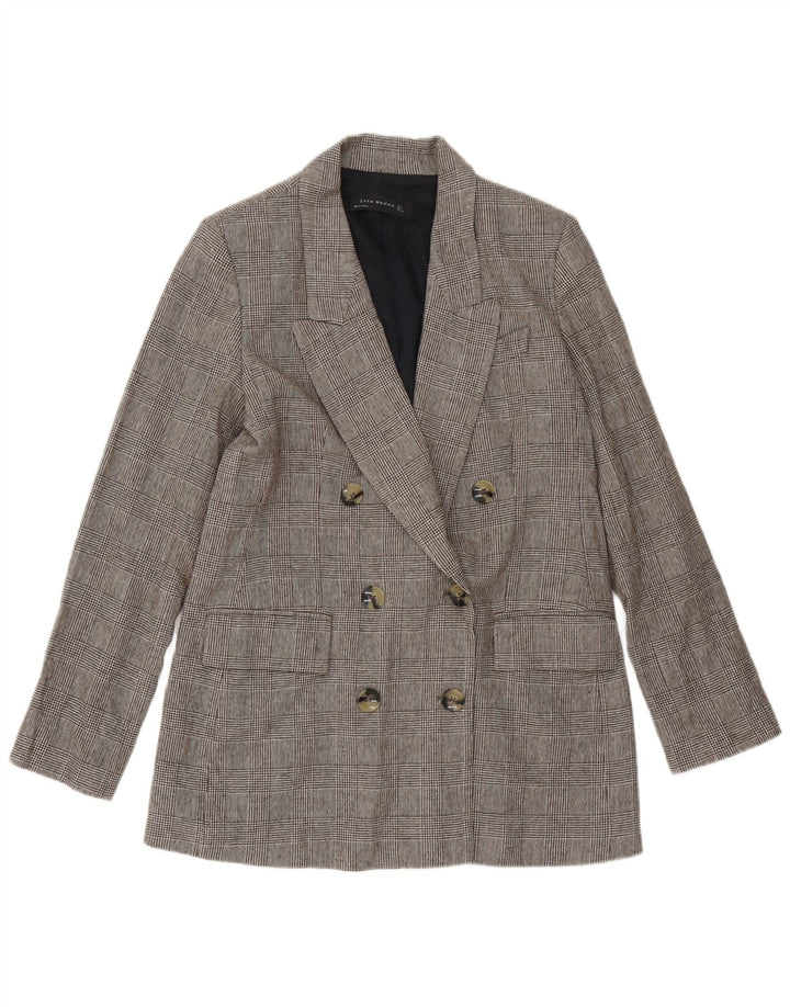 Jaqueta blazer feminina ZARA com peito duplo UK 14 cinza médio Houndstooth