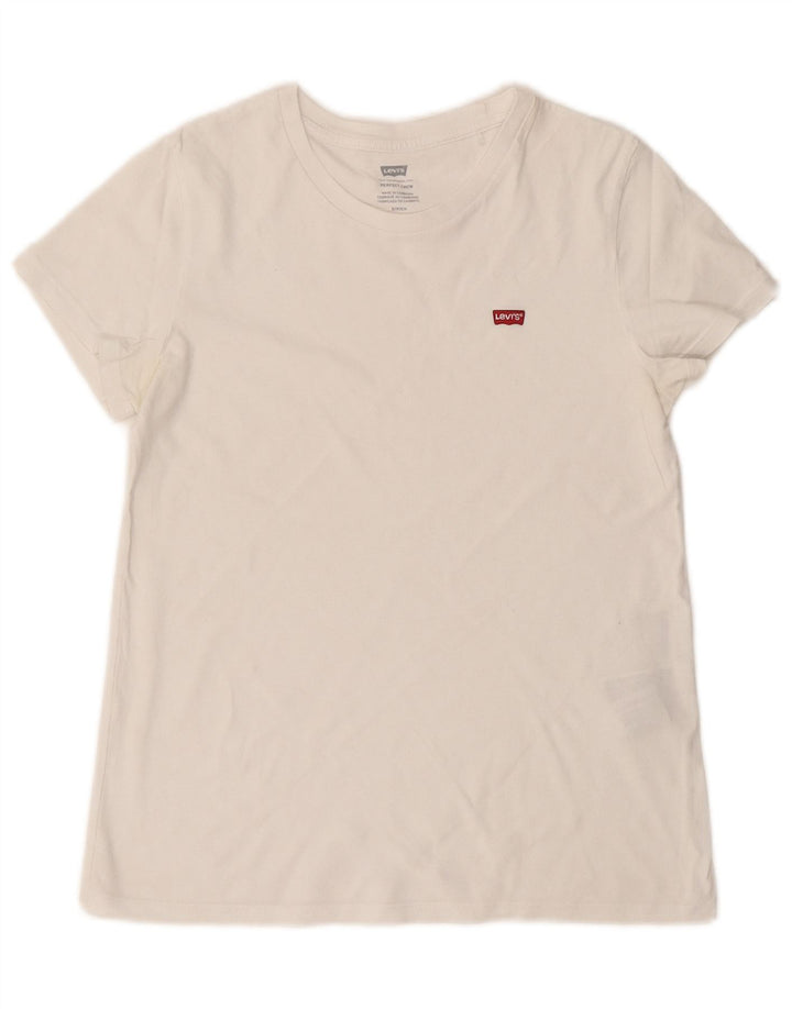 Camiseta feminina LEVI'S UK 10 pequena algodão branco