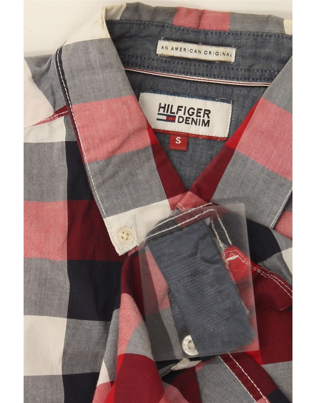 Camisa masculina Tommy Hilfiger pequena xadrez multicolorida de algodão