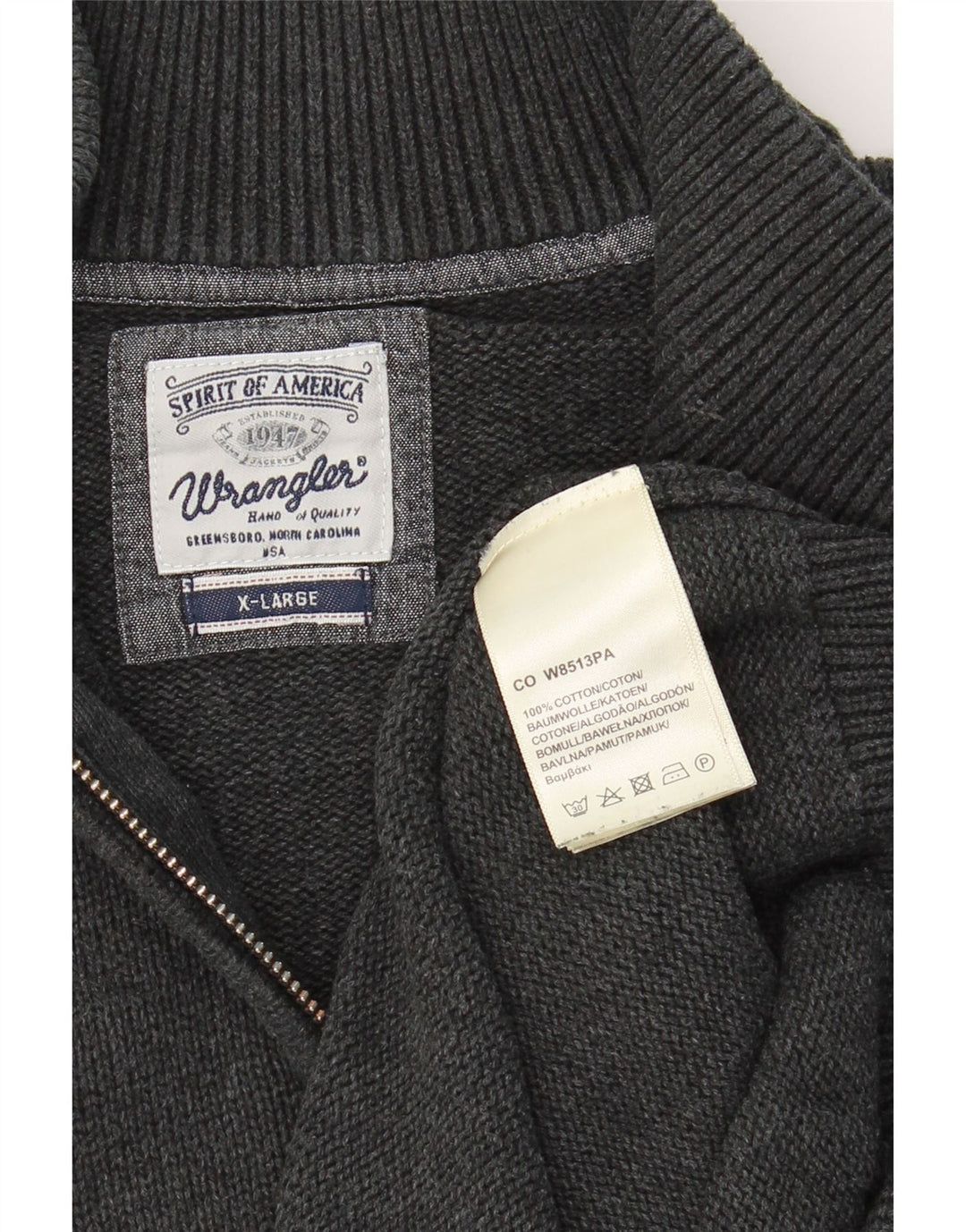 WRANGLER Womens Zip Neck Jumper Sweater UK 18 XL Grey Cotton Vintage Wrangler and Second-Hand Wrangler from Messina Hembry 