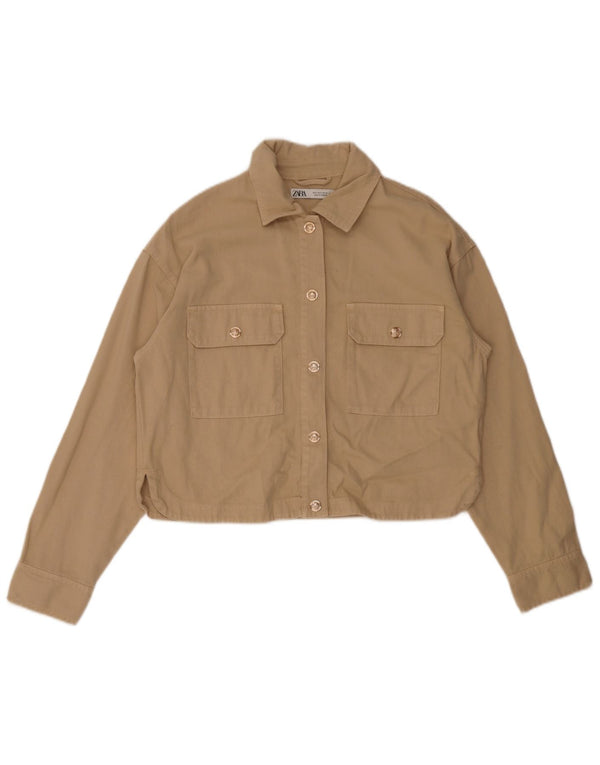 Zara Womens Crop Oversized Bomber Jacket Reino Unido 10 Pequeno Algodão Bege