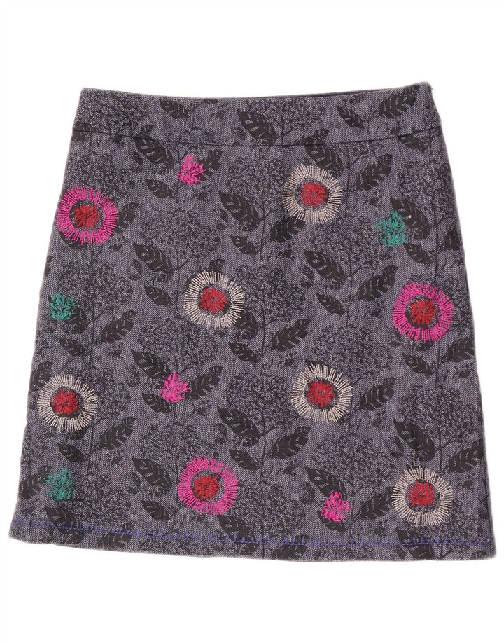 Saia reta feminina White Stuff UK 12 poliéster floral cinza médio W31