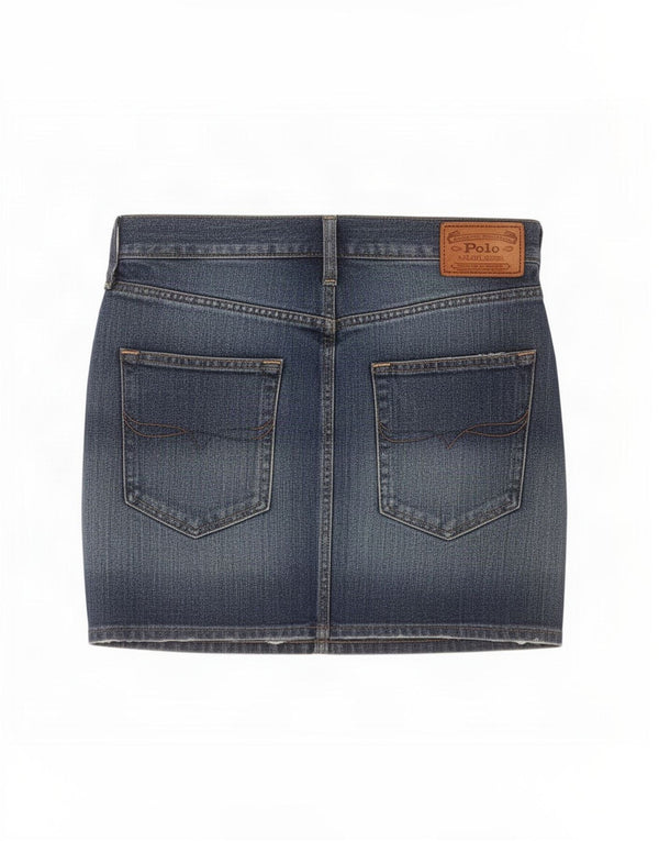 Mini saia jeans feminina Polo Ralph Lauren US 4 pequena W28 algodão azul
