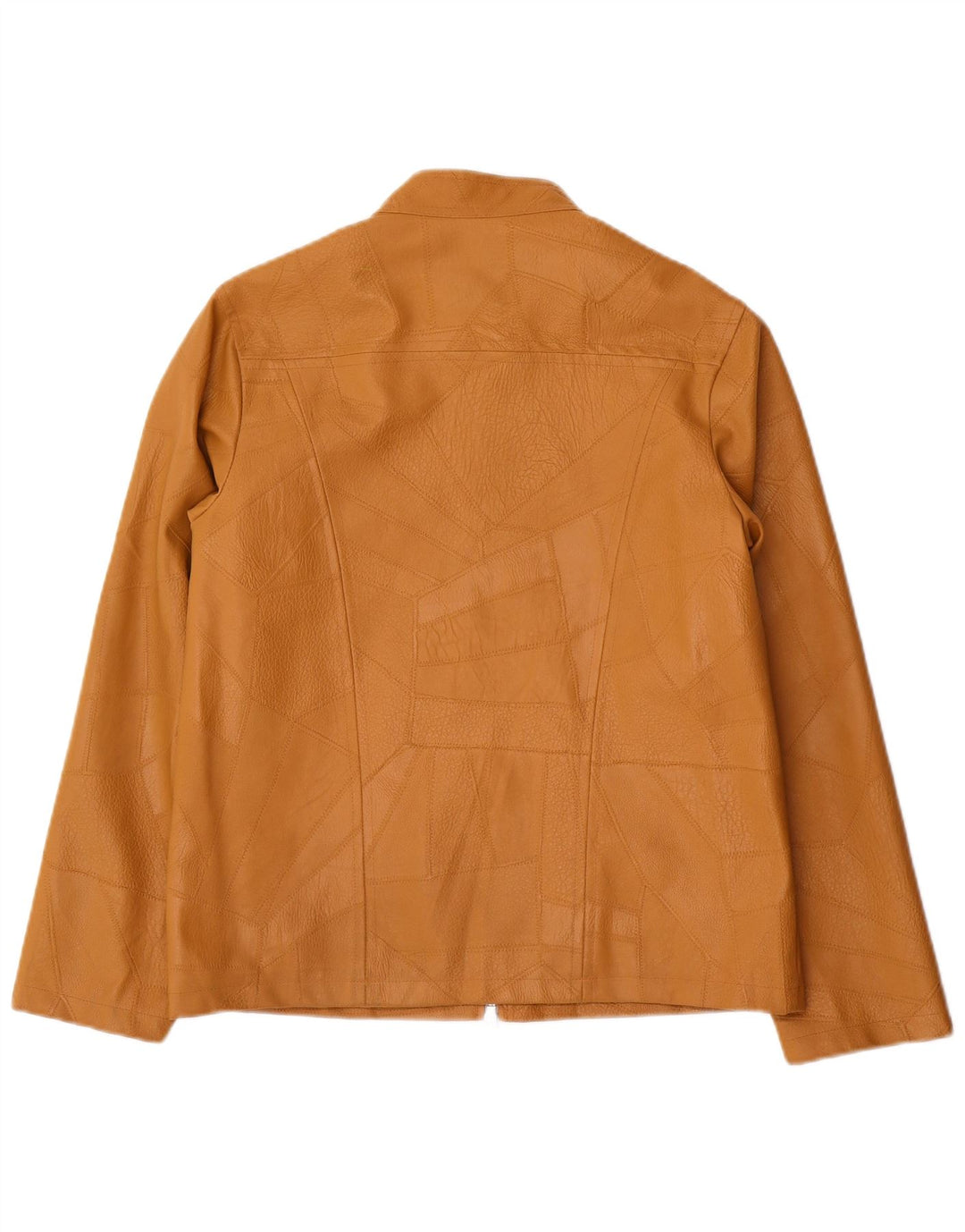 Jaqueta feminina vintage de couro sintético Reino Unido 14 grande patchwork bege polivinil