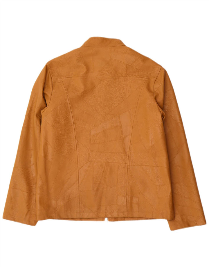 Jaqueta feminina vintage de couro sintético Reino Unido 14 grande patchwork bege polivinil