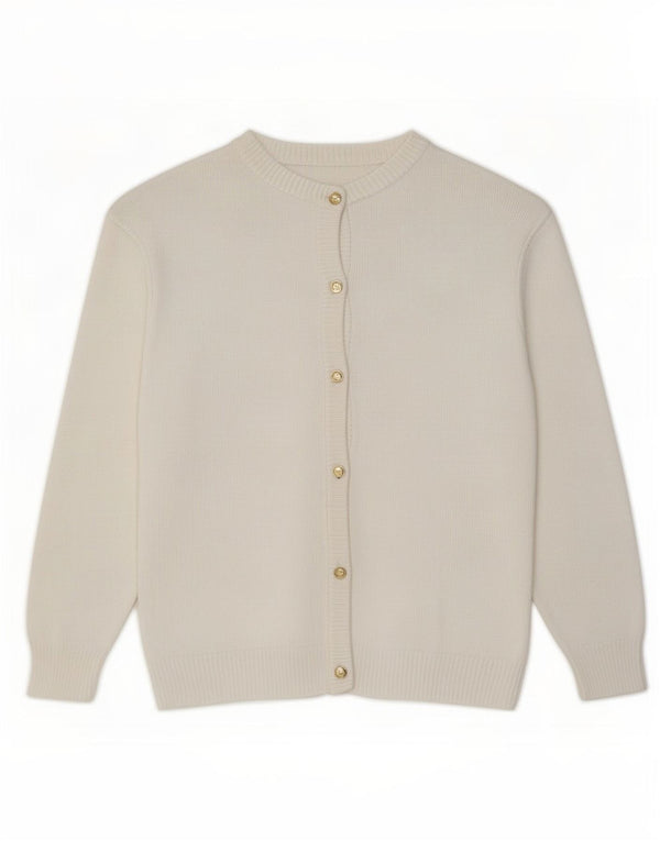 Suéter Cardigan Feminino Vintage Reino Unido 16 Grande Algodão Branco
