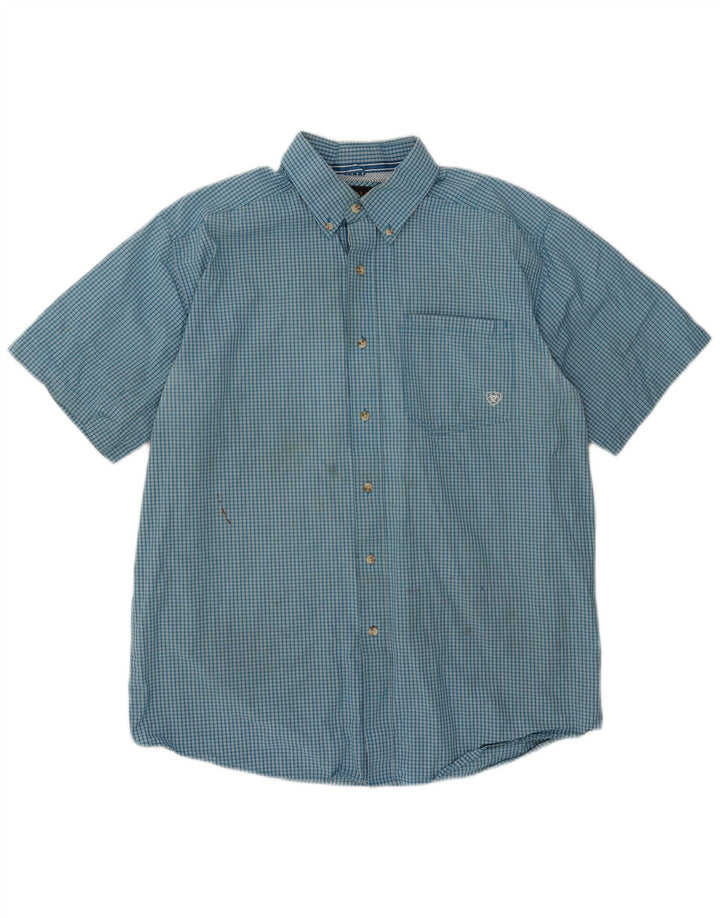 Camisa masculina de manga curta Ariat grande azul guingão
