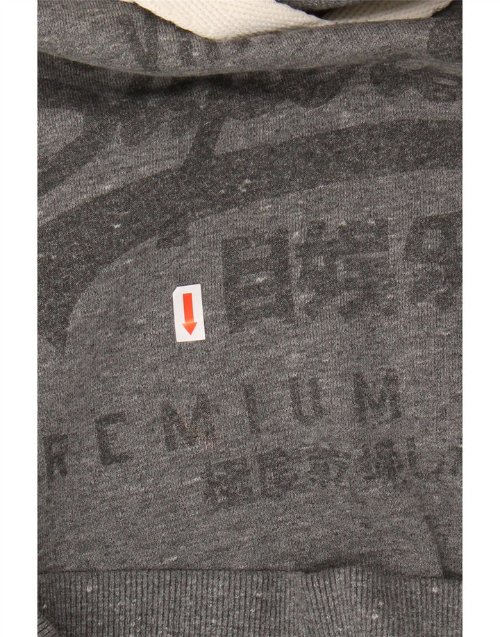 SUPERDRY Suéter masculino com capuz gráfico vintage pequeno algodão cinza
