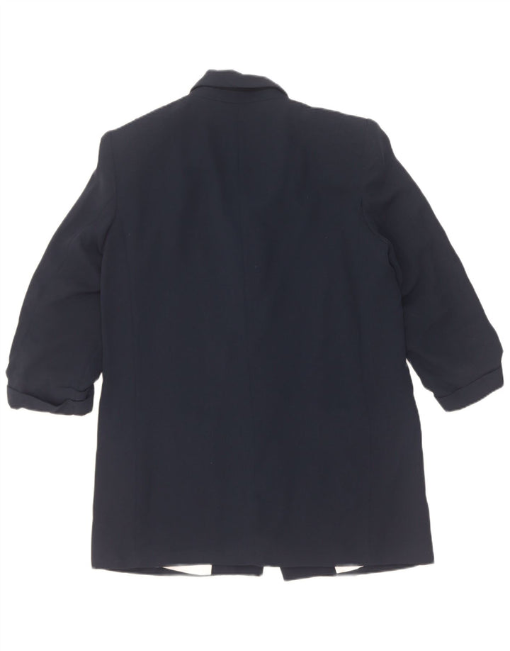 Zara Jaqueta Blazer Feminina Manga 3/4 Aberta Reino Unido 14 Poliéster Azul Marinho Médio