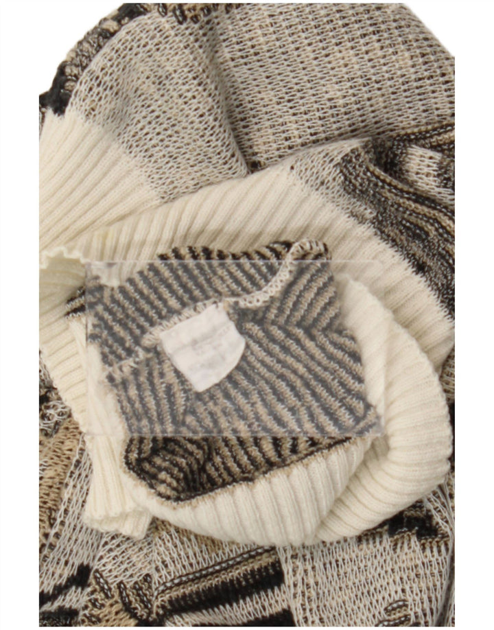 Suéter vintage masculino com gola redonda e algodão geométrico cinza médio