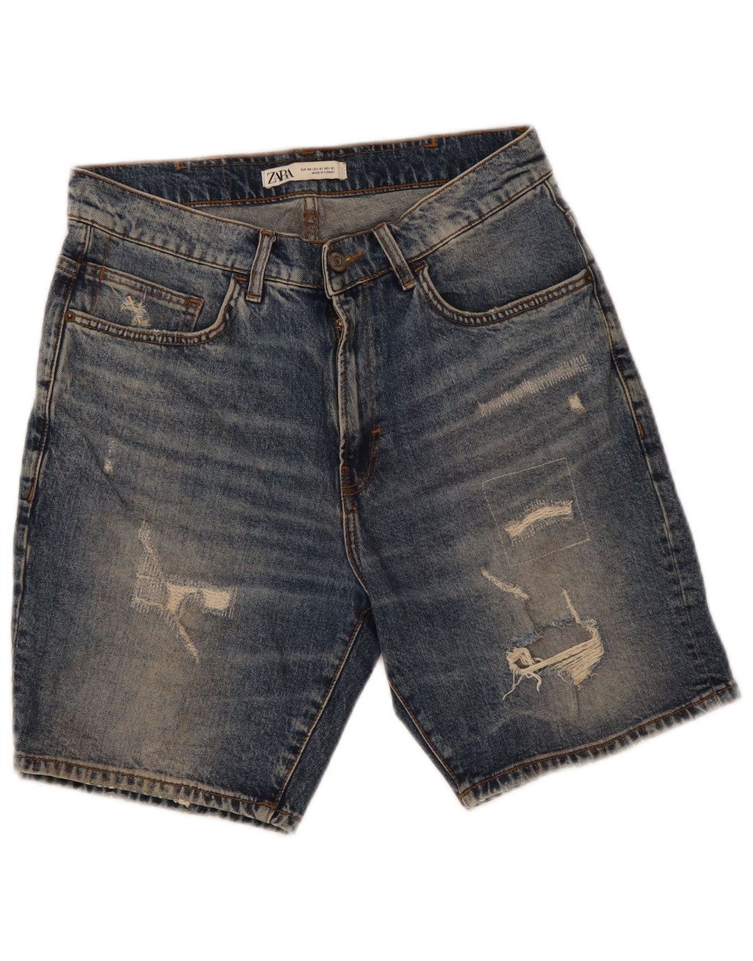Zara Shorts jeans masculino desgastado UE 40 médio W31 algodão azul