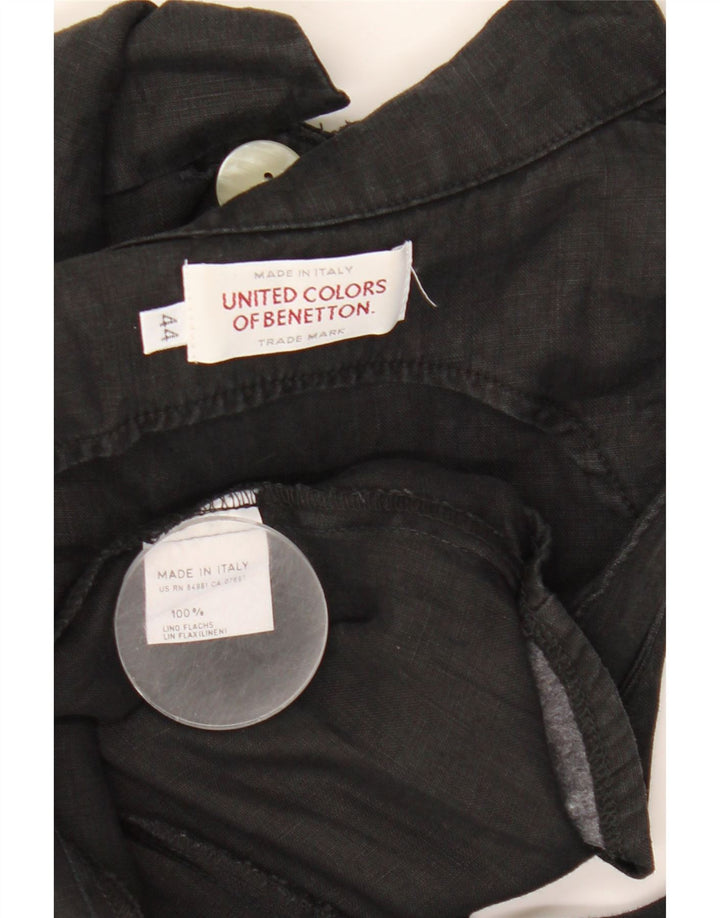 Vestido feminino Benetton sem mangas em linha A IT 44 linho preto médio
