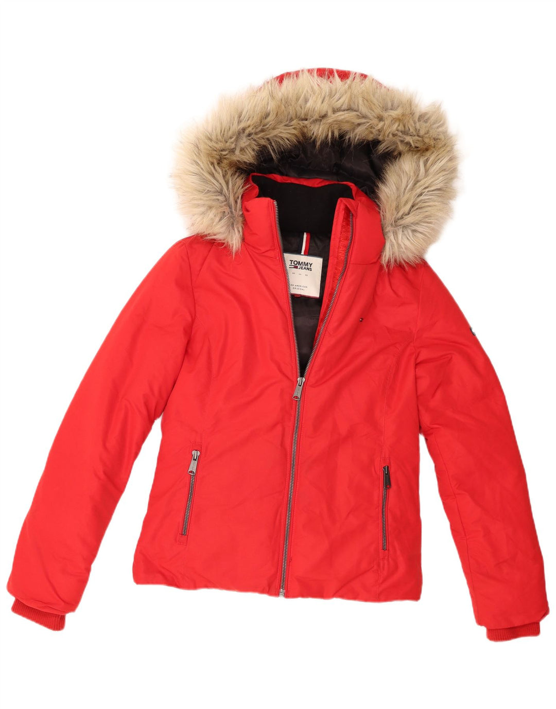 Jaqueta acolchoada com capuz feminina Tommy Hilfiger Reino Unido 10 poliéster vermelho pequeno