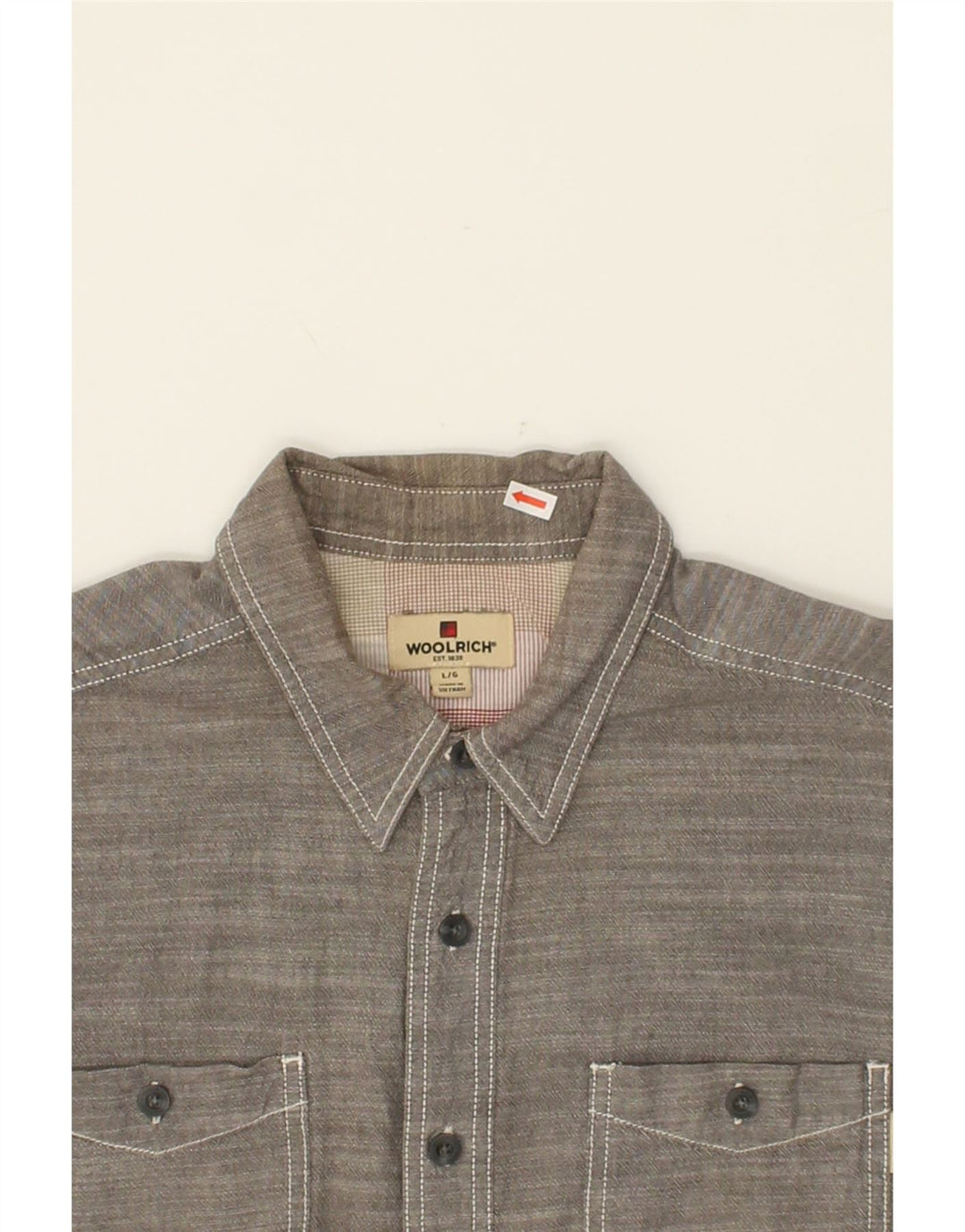 WOOLRICH Mens Short Sleeve Shirt Large Grey Cotton Vintage Woolrich and Second-Hand Woolrich from Messina Hembry 