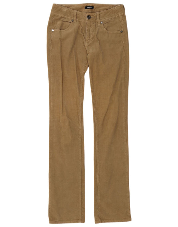Calça feminina reta de veludo cotelê Max & Co. Reino Unido 6 XS W28 L35 algodão bege