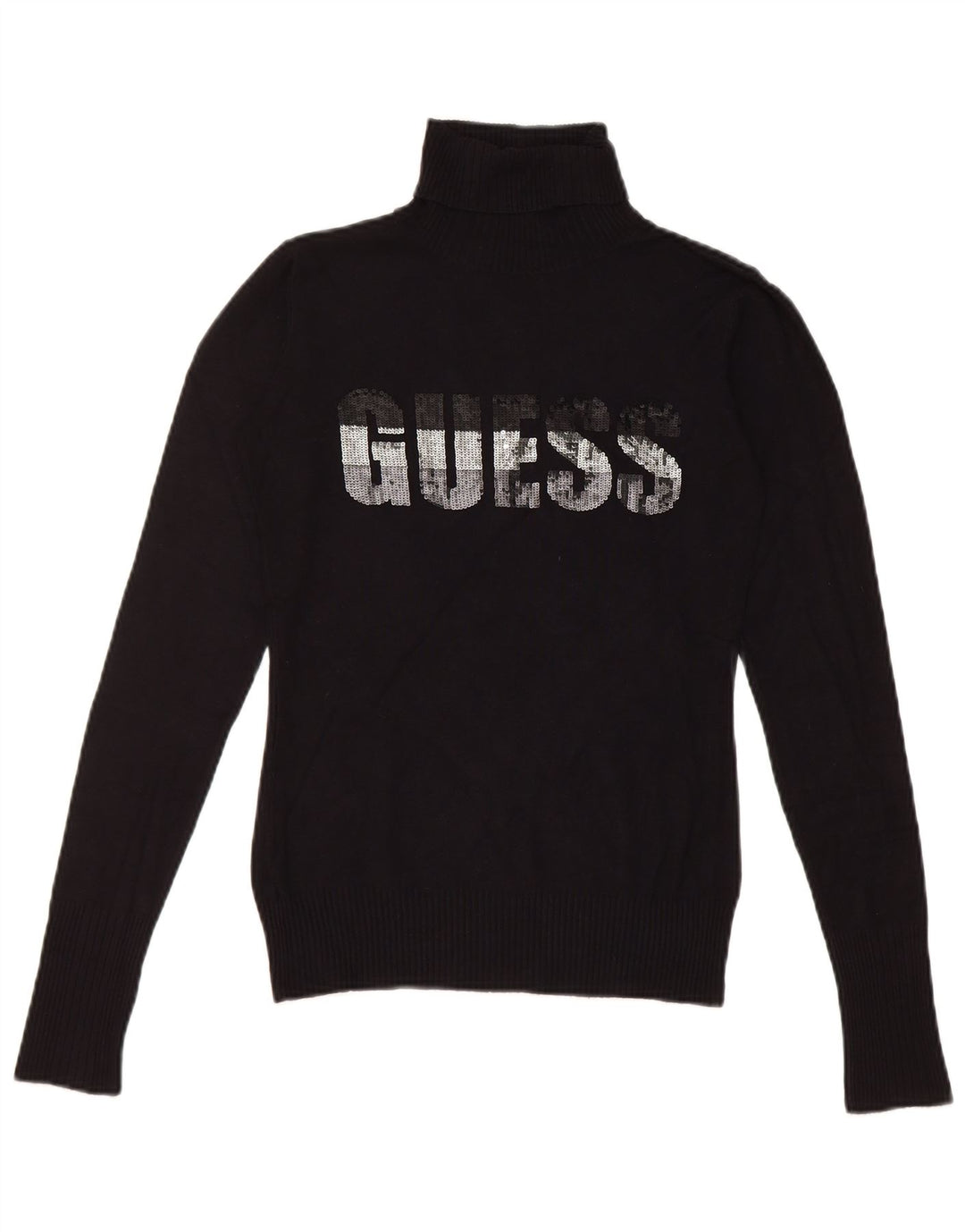 Guess Suéter feminino com gola redonda e gola redonda Reino Unido 8 pequeno preto