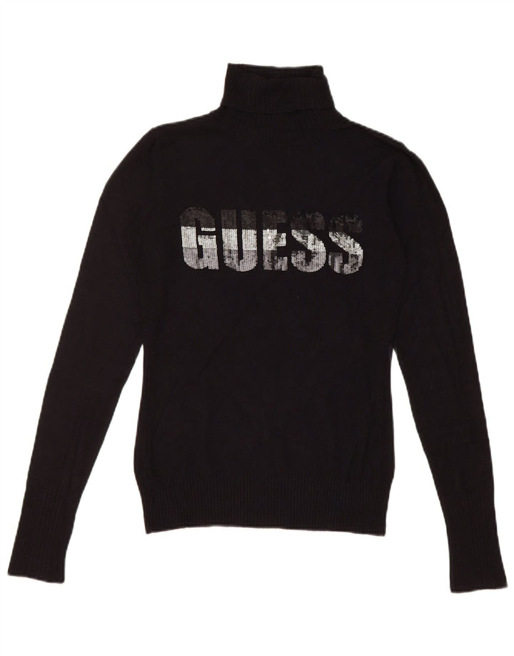 Guess Suéter feminino com gola redonda e gola redonda Reino Unido 8 pequeno preto