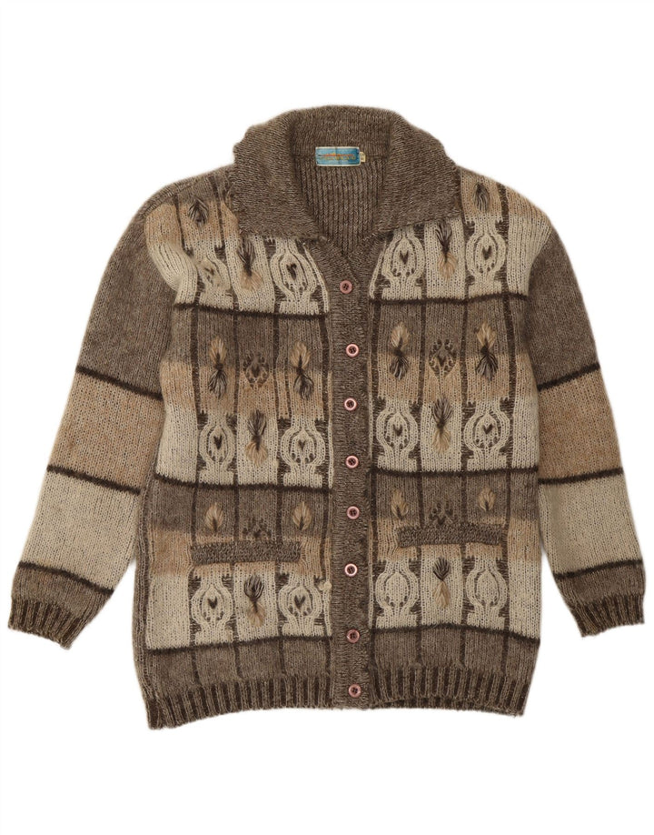 Suéter cardigã feminino vintage IT 54 3XL cinza geométrico