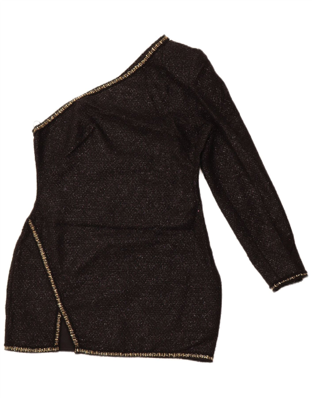 Túnica feminina ZARA top de um ombro Reino Unido 14 grande acrílico preto manchado