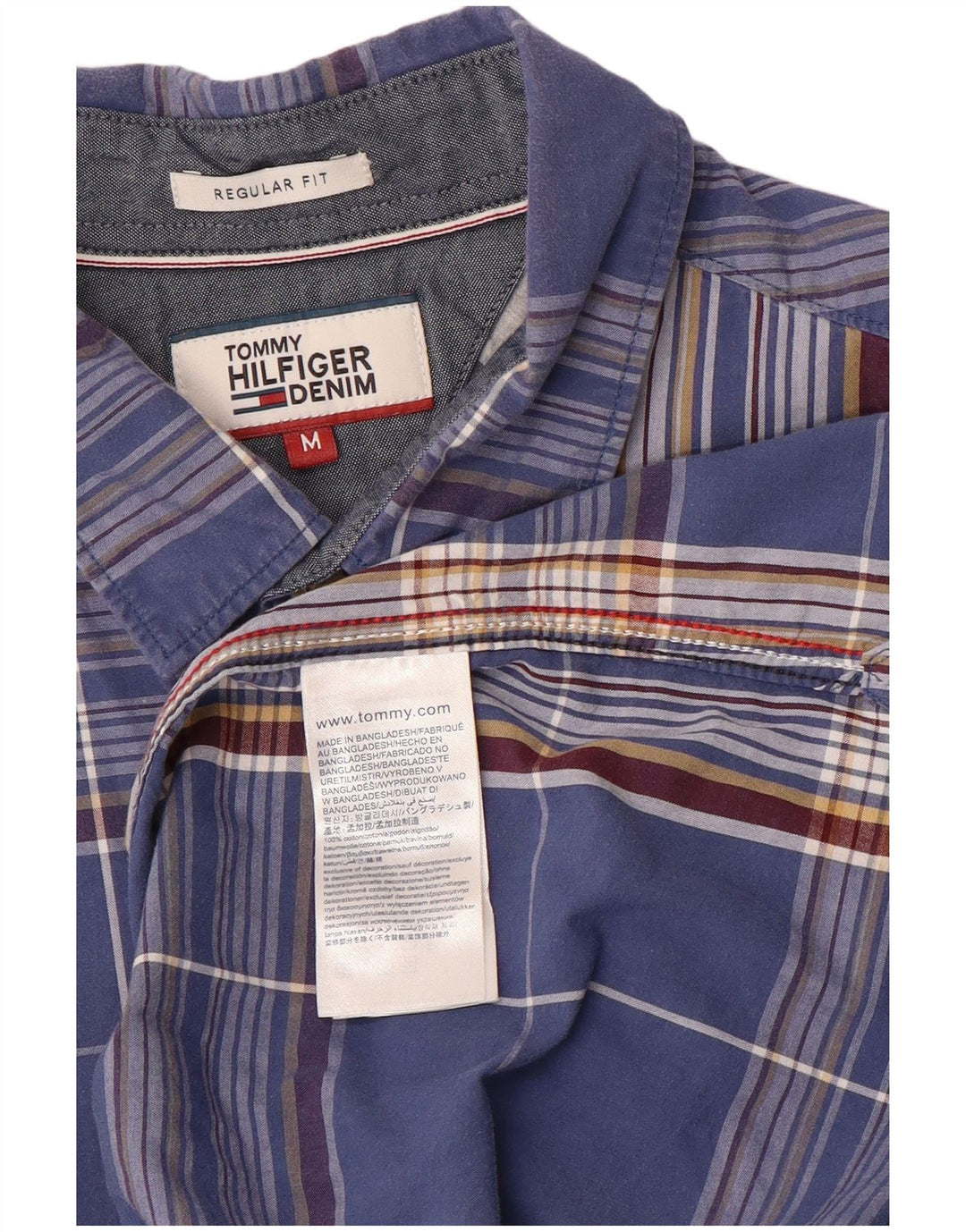 Tommy Hilfiger Camisa masculina Regular Fit de algodão xadrez azul médio