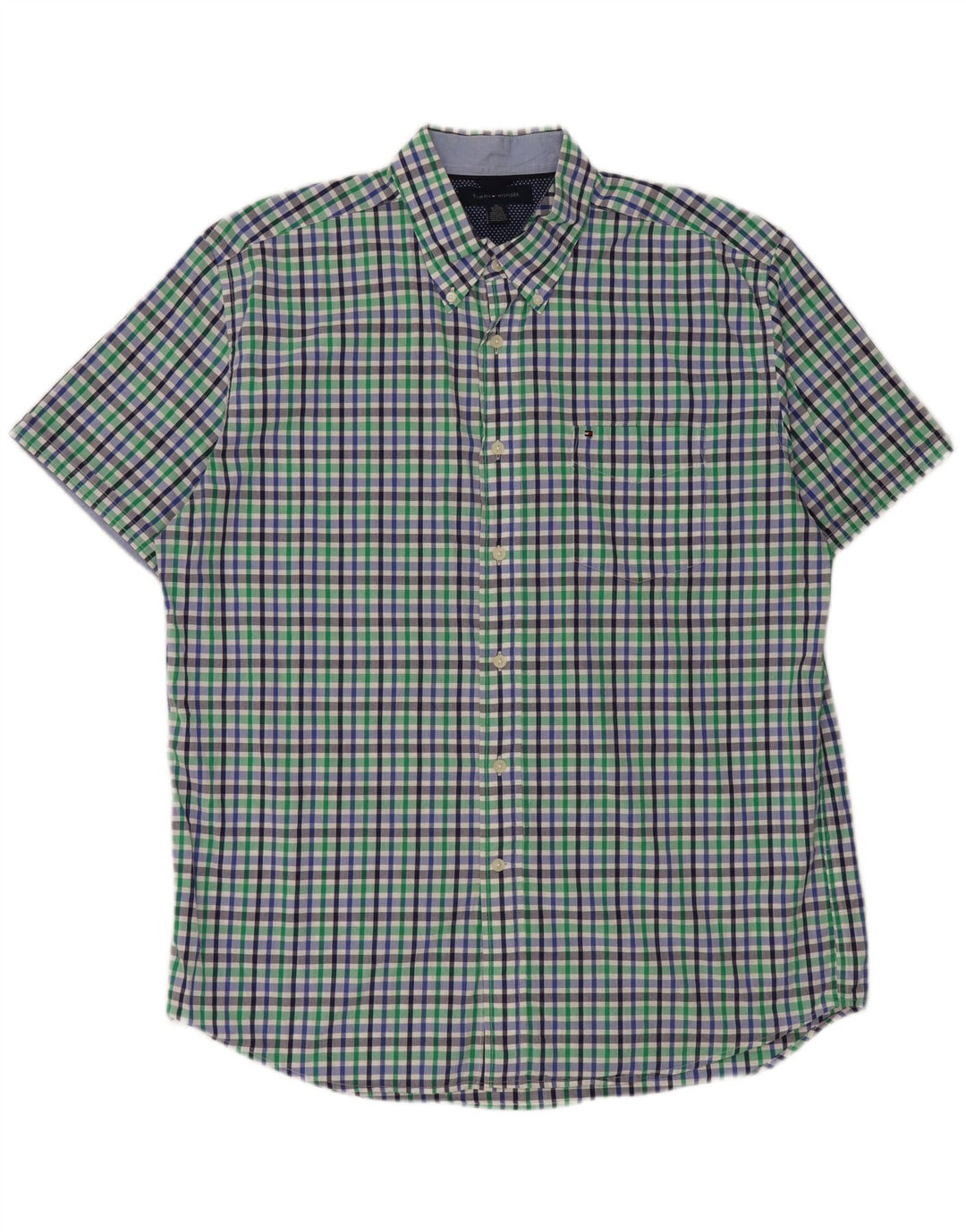 Camisa masculina de manga curta Tommy Hilfiger XL azul algodão guingão