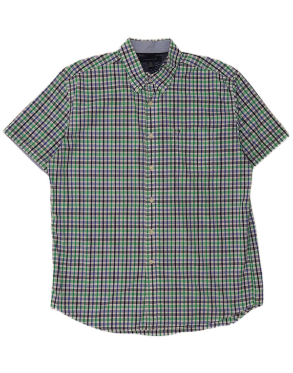 Camisa masculina de manga curta Tommy Hilfiger XL azul algodão guingão