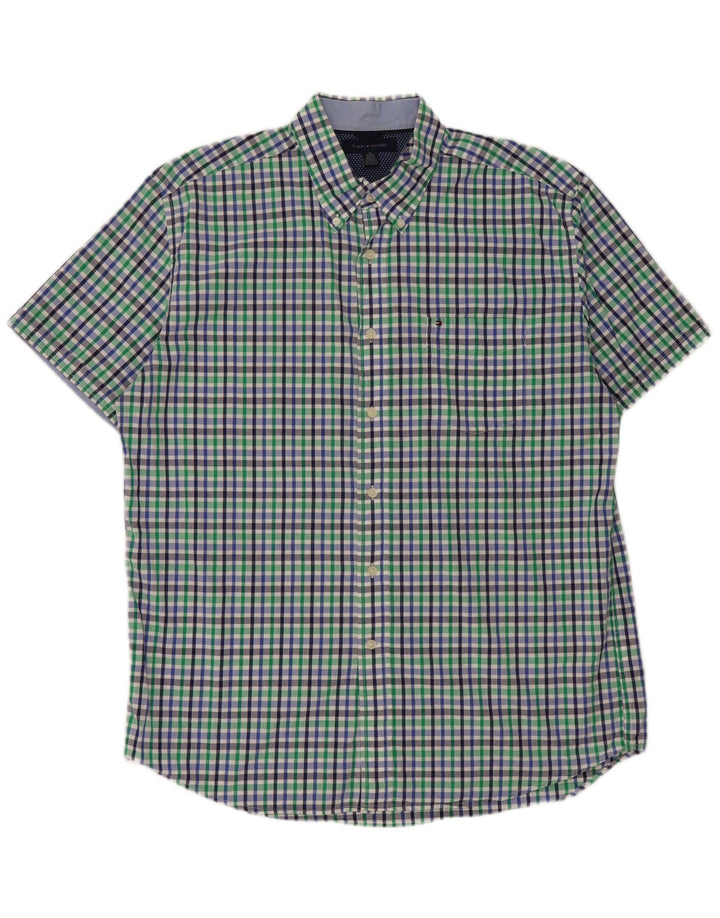 Camisa masculina de manga curta Tommy Hilfiger XL azul algodão guingão