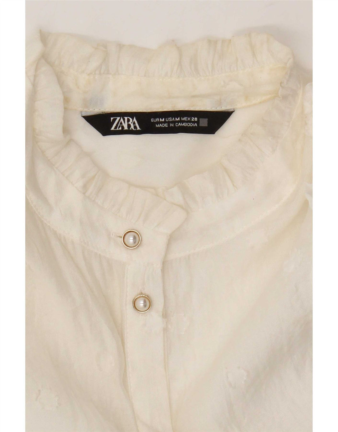 Blusa feminina Zara manga 3/4 transparente Reino Unido 14 médio branco